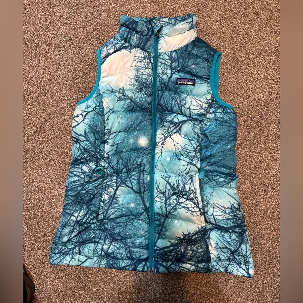 Patagonia Kids Down Sweater Vest Blue/ Green Puffer Size Large (12)